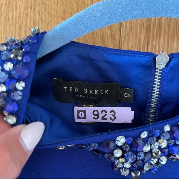 Ted Baker royal blue fitted midi dress with jewelled neckline - Picture 4 of 9